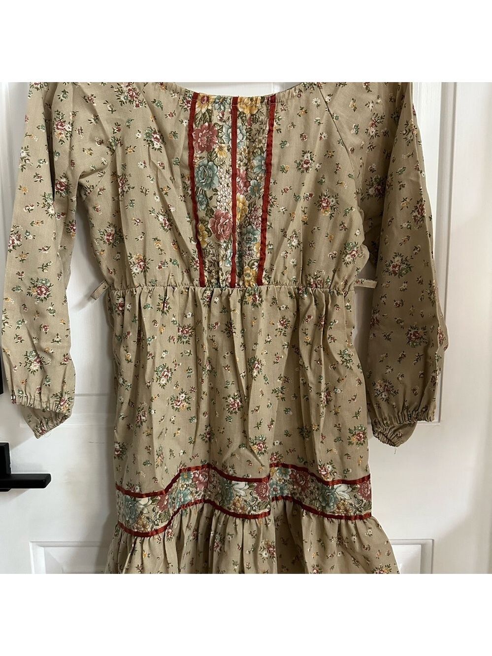Vintage 1970's Boho Mini Prairie Dress Tunic Top Cream Floral Print Sz xs /child - Picture 14 of 14